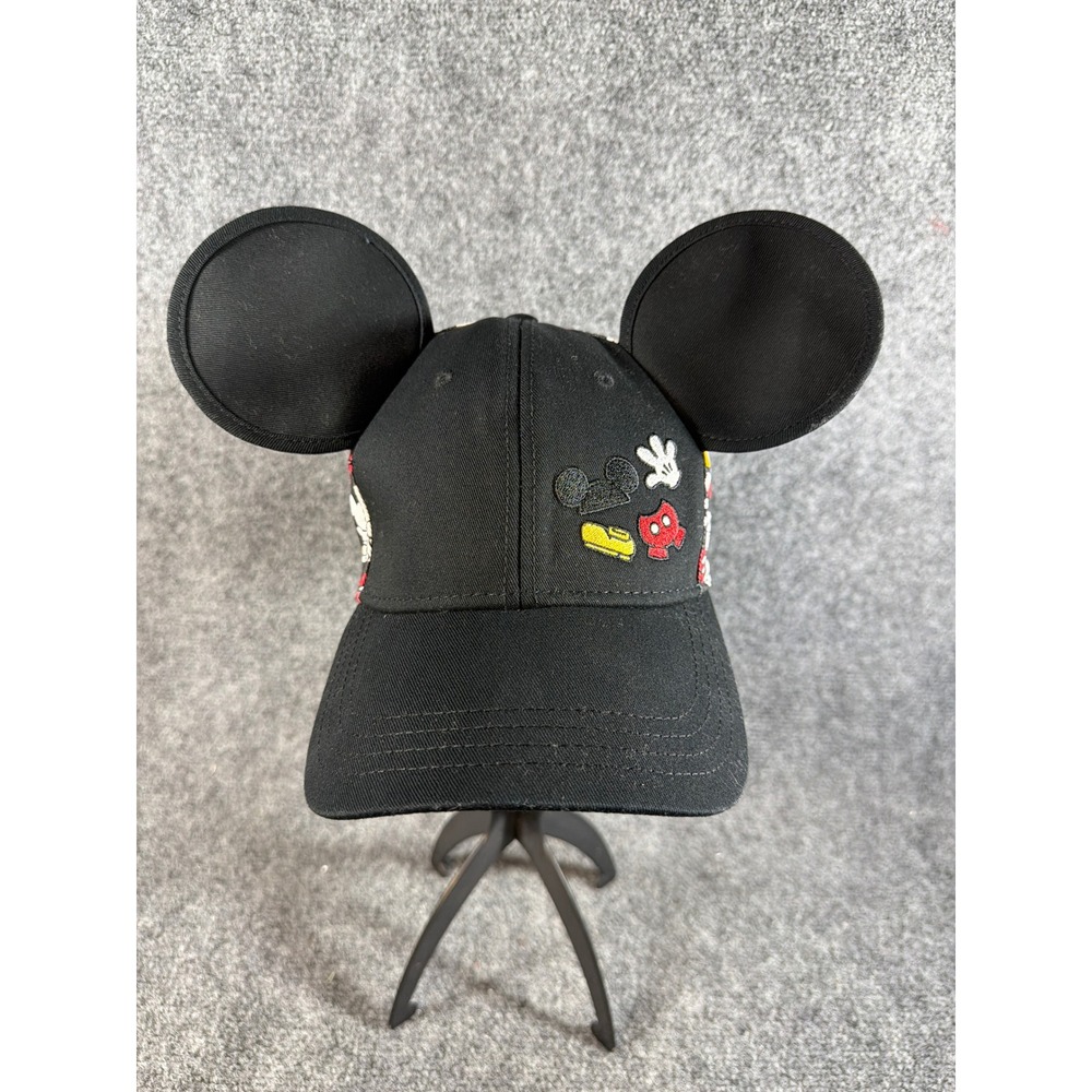 Disney Parks Mickey Mouse Ear Baseball Hat Black Red Yellow Multi Print Cap OSFM